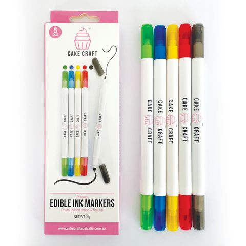 Edible Markers in Primary Colors - 5 High Quality Double Tip Edible Markers