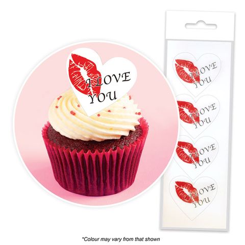 CAKE CRAFT | I LOVE YOU HEART | WAFER TOPPERS | PACKET OF 16