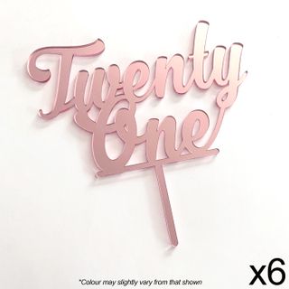 CAKE CRAFT | 6 PACK | NUMBER TWENTY ONE | ROSE GOLD MIRROR | ACRYLIC TOPPER