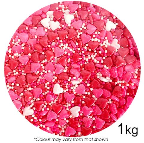 SPRINK'D | PINK/RED/WHITE MIX | HEARTS/2MM SUGAR BALLS | 1KG