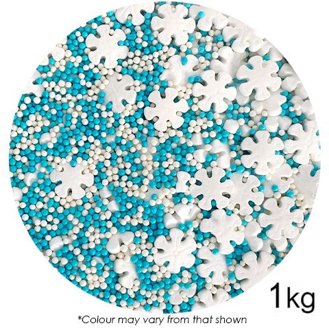 SPRINK'D | BLUE/WHITE MIX | SNOWFLAKES/2MM SUGAR BALLS | 1KG