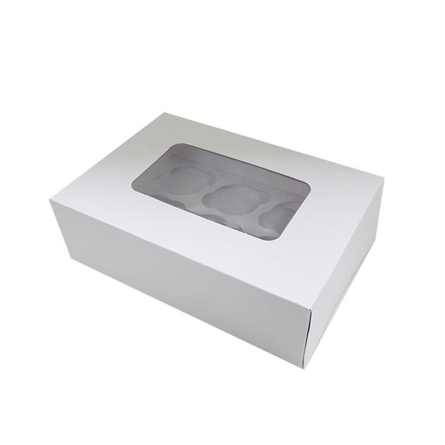 DISPLAY CUPCAKE BOX 6 HOLES STANDARD 3 INCH HIGH WHITE UNCOATED CARDBOARD