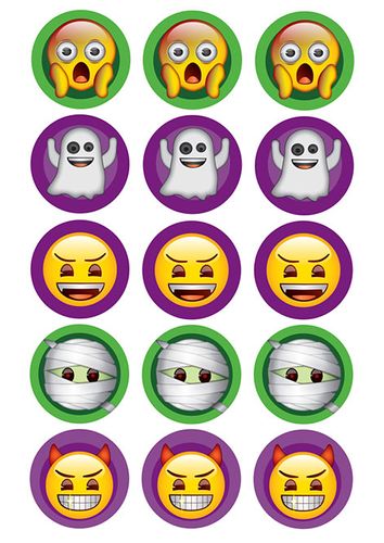 HALLOWEEN EMOJI 2 INCH/5CM CUPCAKE IMAGE SHEET - 15 PER SHEET