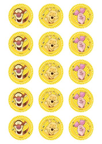 WINNIE THE POOH - TIGGER, POOH, PIGLET- 2 INCH/5CM CUPCAKE IMAGE SHEET - 15 PER SHEET