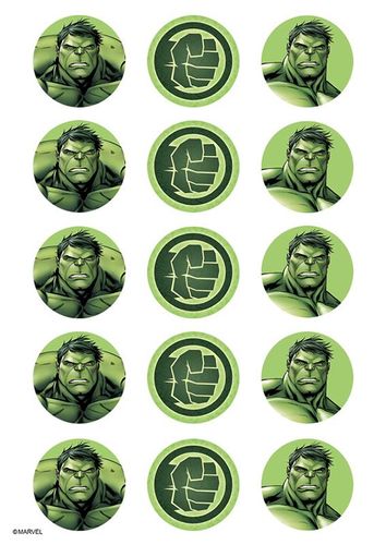 HULK 2 INCH/5CM CUPCAKE IMAGE SHEET - 15 PER SHEET