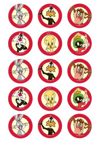 LOONEY TUNES - 2 INCH/5CM CUPCAKE IMAGE SHEET - 15 PER SHEET