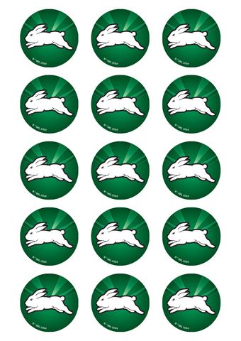 NRL SOUTH SYDNEY RABBITOHS 2 INCH/5CM CUPCAKE IMAGE SHEET - 15 PER SHEET