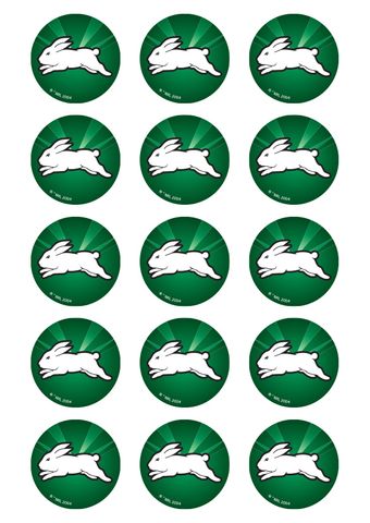 NRL SOUTH SYDNEY RABBITOHS 2 INCH/5CM CUPCAKE IMAGE SHEET - 15 PER SHEET