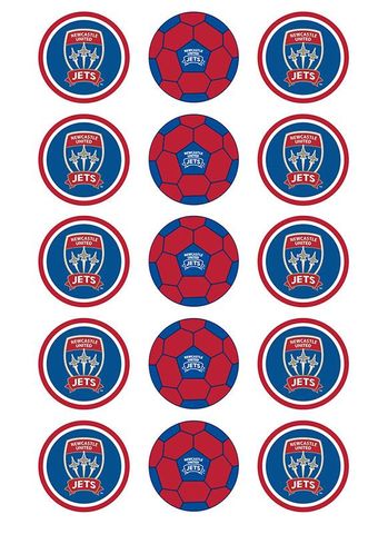 A-LEAGUE NEWCASTLE JETS FC 2 INCH/5CM CUPCAKE IMAGE SHEET - 15 PER SHEET