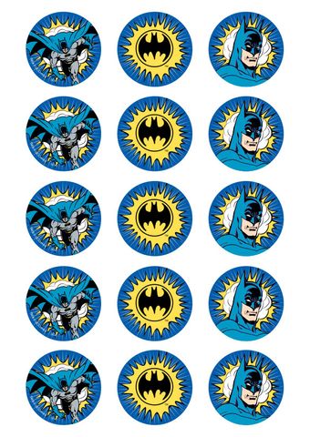 BATMAN - 2 INCH/5CM CUPCAKE IMAGE SHEET - 15 PER SHEET