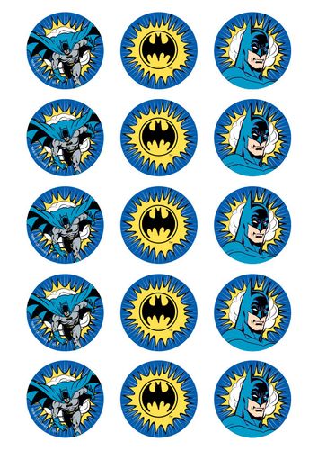 BATMAN - 2 INCH/5CM CUPCAKE IMAGE SHEET - 15 PER SHEET