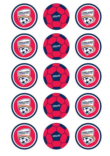 A-LEAGUE ADELAIDE UNITED FC 2 INCH/5CM CUPCAKE IMAGE SHEET - 15 PER SHEET