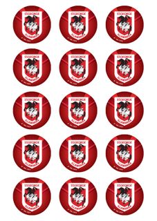 NRL ST GEORGE ILLAWARRA DRAGONS 2 INCH/5CM CUPCAKE IMAGE SHEET - 15 PER SHEET