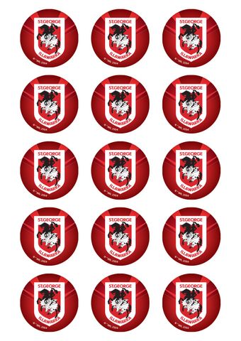 NRL ST GEORGE ILLAWARRA DRAGONS 2 INCH/5CM CUPCAKE IMAGE SHEET - 15 PER SHEET