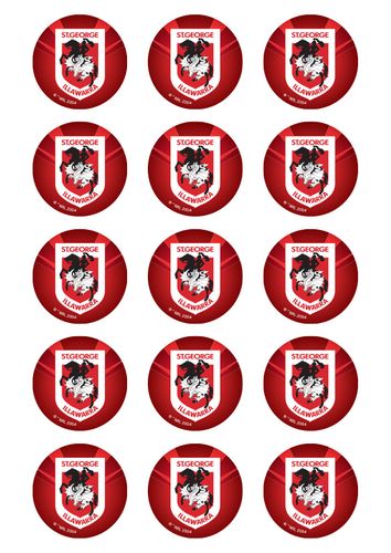 NRL ST GEORGE ILLAWARRA DRAGONS 2 INCH/5CM CUPCAKE IMAGE SHEET - 15 PER SHEET