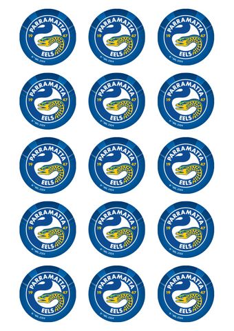 NRL PARRAMATTA EELS 2 INCH/5CM CUPCAKE IMAGE SHEET - 15 PER SHEET