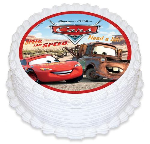 DISNEY CARS - TOW & LIGHTNING MCQUEEN ROUND EDIBLE ICING IMAGE - 6.3 INCH / 16CM