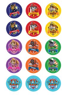 PAW PATROL 2 INCH/5CM CUPCAKE IMAGE SHEET - 15 PER SHEET