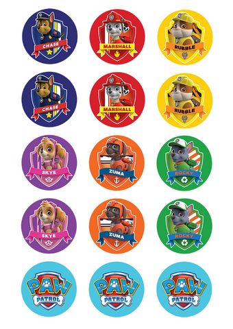 PAW PATROL 2 INCH/5CM CUPCAKE IMAGE SHEET - 15 PER SHEET