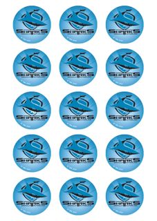 NRL CRONULLA SHARKS 2 INCH/5CM CUPCAKE IMAGE SHEET - 15 PER SHEET