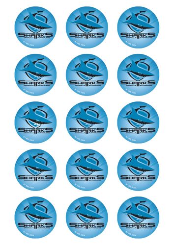 NRL CRONULLA SHARKS 2 INCH/5CM CUPCAKE IMAGE SHEET - 15 PER SHEET