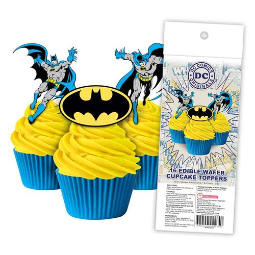 BATMAN EDIBLE WAFER CUPCAKE TOPPERS - 16 PIECE PACK