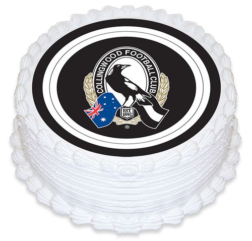 AFL COLLINGWOOD ROUND EDIBLE ICING IMAGE - 6.3 INCH / 16CM