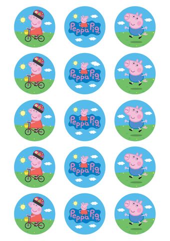 PEPPA PIG - 2 INCH/5CM CUPCAKE IMAGE SHEET - 15 PER SHEET