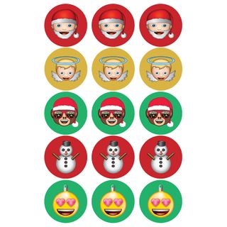 CHRISTMAS EMOJI 2 INCH/5CM CUPCAKE IMAGE SHEET - 15 PER SHEET