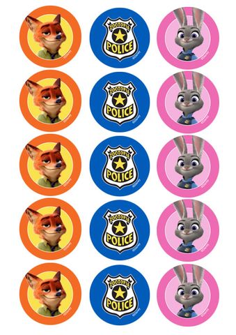 ZOOTOPIA 2 INCH/5CM CUPCAKE IMAGE SHEET - 15 PER SHEET