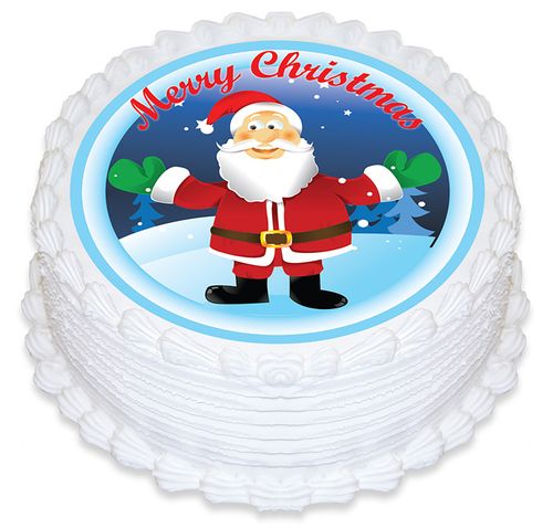 MERRY CHRISTMAS SANTA ROUND EDIBLE ICING IMAGE - 6.3 INCH / 16CM