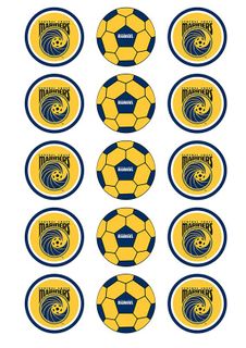 A-LEAGUE CENTRAL COAST MARINERS 2 INCH/5CM CUPCAKE IMAGE SHEET - 15 PER SHEET