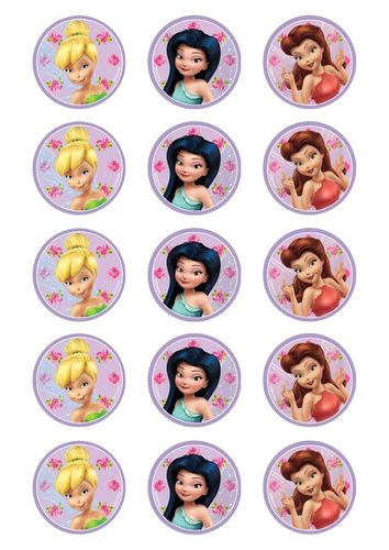 DISNEY FAIRIES - 2 INCH/5CM CUPCAKE IMAGE SHEET - 15 PER SHEET