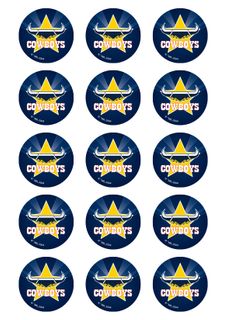 NRL NORTH QUEENSLAND COWBOYS 2 INCH/5CM CUPCAKE IMAGE SHEET - 15 PER SHEET