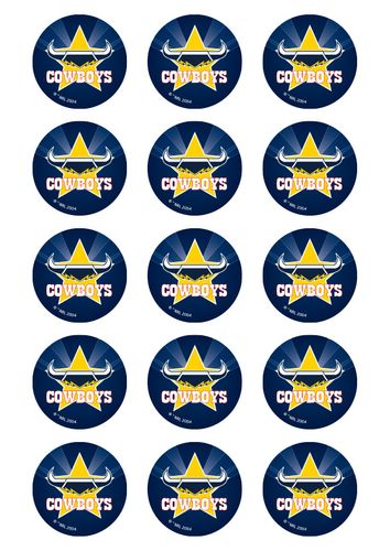 NRL NORTH QUEENSLAND COWBOYS 2 INCH/5CM CUPCAKE IMAGE SHEET - 15 PER SHEET