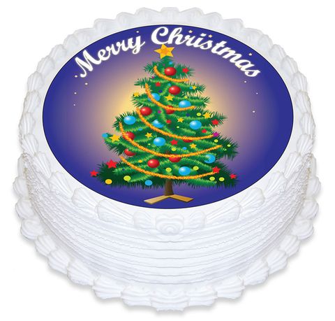 CHRISTMAS TREE ROUND EDIBLE ICING IMAGE - 6.3 INCH / 16CM