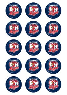 NRL SYDNEY ROOSTERS 2 INCH/5CM CUPCAKE IMAGE SHEET - 15 PER SHEET