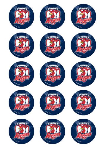 NRL SYDNEY ROOSTERS 2 INCH/5CM CUPCAKE IMAGE SHEET - 15 PER SHEET