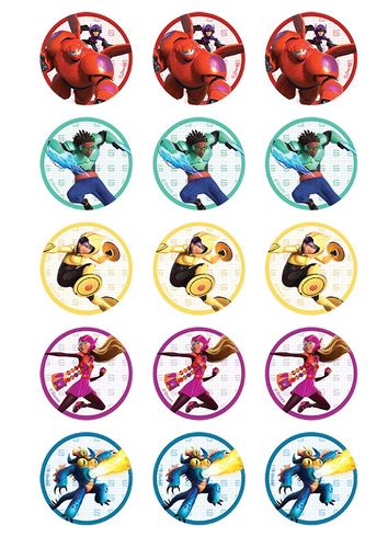 BIG HERO 6 2 INCH/5CM CUPCAKE IMAGE SHEET - 15 PER SHEET