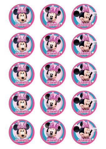 MINNIE MOUSE - 2 INCH/5CM CUPCAKE IMAGE SHEET - 15 PER SHEET