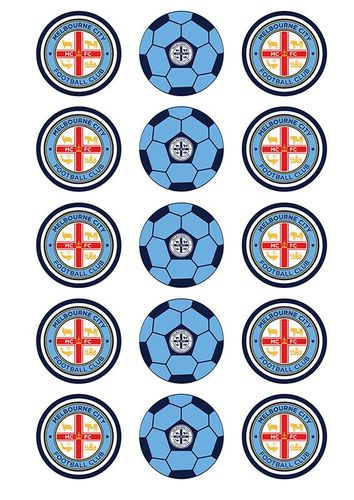 A-LEAGUE MELBOURNE CITY FC 2 INCH/5CM CUPCAKE IMAGE SHEET - 15 PER SHEET