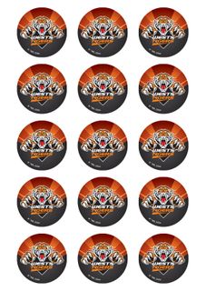 NRL WESTS TIGERS 2 INCH/5CM CUPCAKE IMAGE SHEET - 15 PER SHEET
