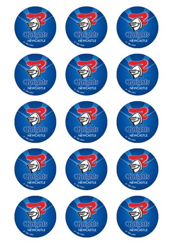 NRL NEWCASTLE KNIGHTS 2 INCH/5CM CUPCAKE IMAGE SHEET - 15 PER SHEET
