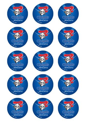 NRL NEWCASTLE KNIGHTS 2 INCH/5CM CUPCAKE IMAGE SHEET - 15 PER SHEET