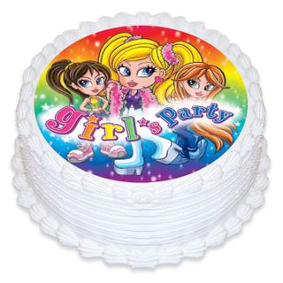 HAPPY BIRTHDAY PARTYGIRL ROUND EDIBLE ICING IMAGE - 6.3 INCH / 16CM