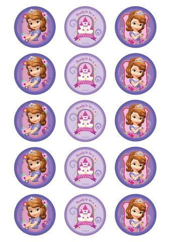 DISNEY SOFIA THE FIRST - PRINCESS SOFIA 2 INCH/5CM CUPCAKE IMAGE SHEET - 15 PER SHEET