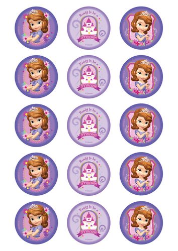 DISNEY SOFIA THE FIRST - PRINCESS SOFIA 2 INCH/5CM CUPCAKE IMAGE SHEET - 15 PER SHEET