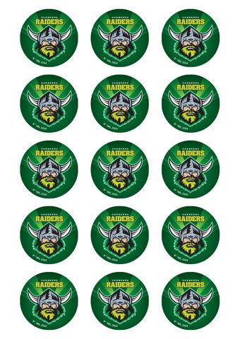 NRL CANBERRA RAIDERS 2 INCH/5CM CUPCAKE IMAGE SHEET - 15 PER SHEET