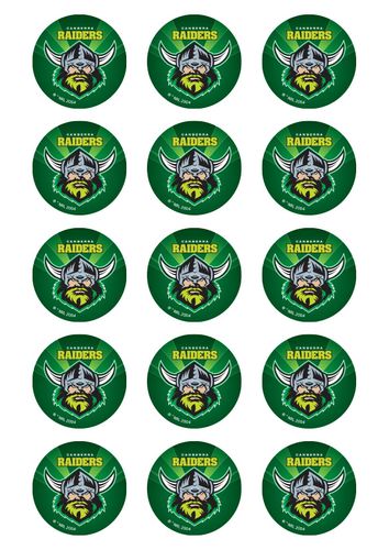 NRL CANBERRA RAIDERS 2 INCH/5CM CUPCAKE IMAGE SHEET - 15 PER SHEET