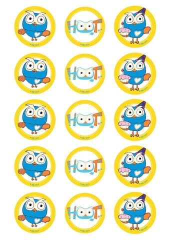 HOOT 2 INCH/5CM CUPCAKE IMAGE SHEET - 15 PER SHEET